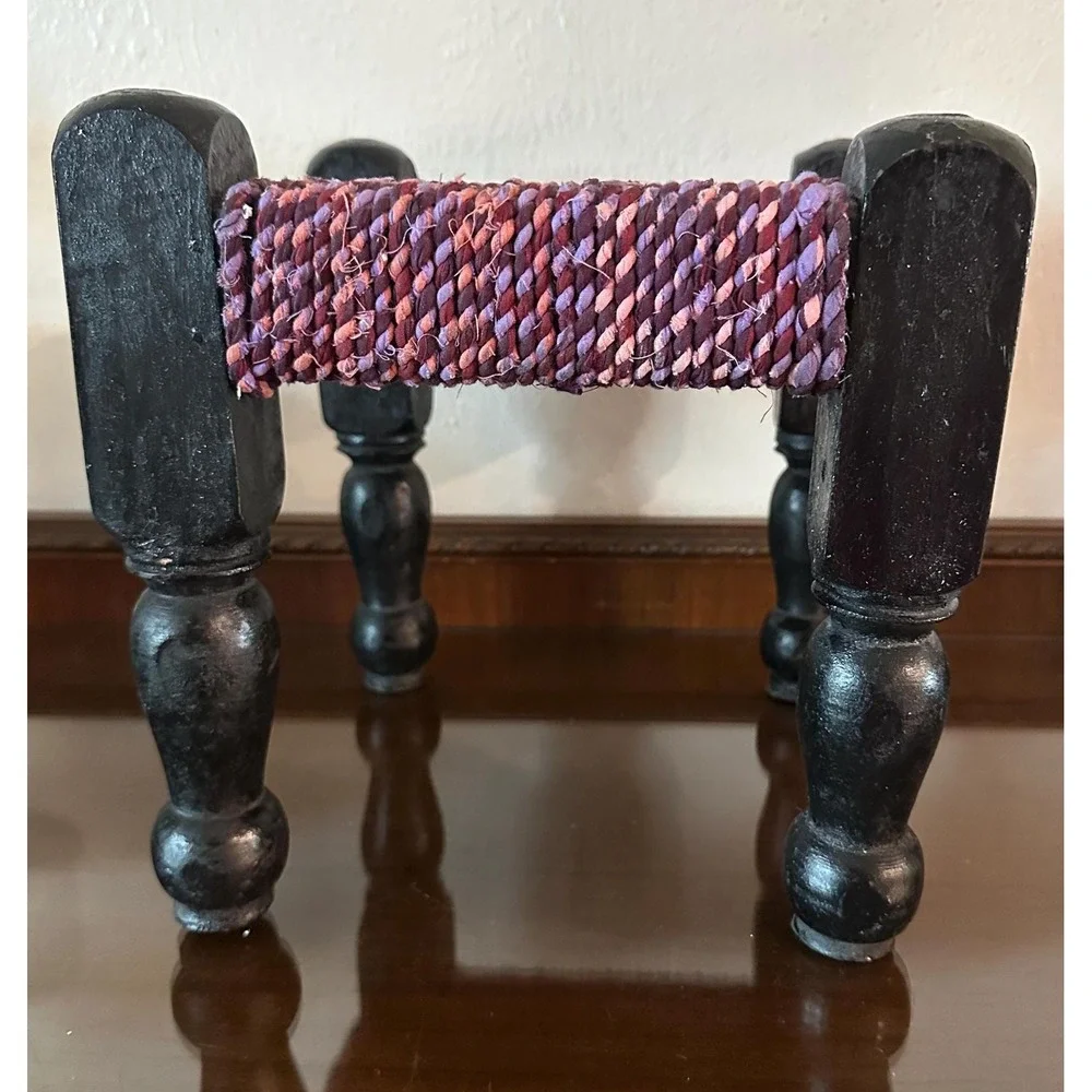 Vintage Pink and Purple Hand Woven Small Low Seat Stool